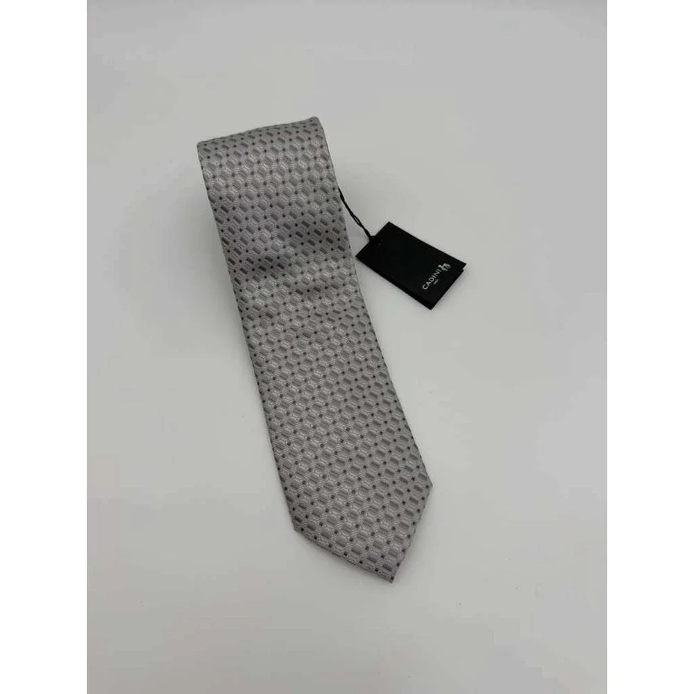Cadini Italy Tie – Gray‎ & Silver Geometric Pattern – Brand New